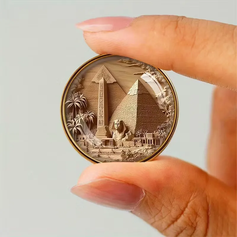 Egyptian Pyramid Art Geometric Round Brooch – Everyday Wear Lapel Pin, All-Season Trendy Accessory with Ancient Egypt Design, Novel Gift for Men & Women